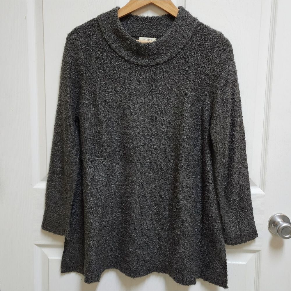 Umgee Sweater Women S Heather Gray Boucle Crew Long Sleeve Oversized Tunic Boho
